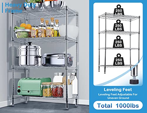 Storage Shelves, 4-Tier Heavy Duty Kitchen Shelves, NSF Certified Height Adjustable Metal Shelf Organizer for Laundry Bathroom Kitchen Office Pantry Organization 1000 LBS Capacity 36"Lx14"Wx54"H