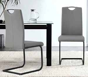 modern dining chairs, pu leather side dining room chairs set of 2, upholstered kitchen chairs with padded seat, high back accent chairs with metal base for dining room, waiting, living room grey