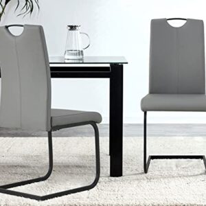 Modern Dining Chairs, PU Leather Side Dining Room Chairs Set of 2, Upholstered Kitchen Chairs with Padded Seat, High Back Accent Chairs with Metal Base for Dining Room, Waiting, Living Room Grey