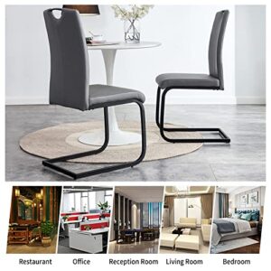 Modern Dining Chairs, PU Leather Side Dining Room Chairs Set of 2, Upholstered Kitchen Chairs with Padded Seat, High Back Accent Chairs with Metal Base for Dining Room, Waiting, Living Room Grey