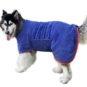 Dog Drying Coat Bathrobe Towel, Microfibre Material Fast Drying Super Absorbent Dog Bath Robe, Pet Quick Drying Moisture Absorbing with Adjustable Collar and Waist