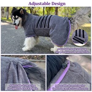 Dog Drying Coat Bathrobe Towel, Microfibre Material Fast Drying Super Absorbent Dog Bath Robe, Pet Quick Drying Moisture Absorbing with Adjustable Collar and Waist