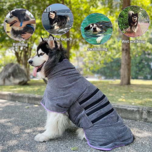 Dog Drying Coat Bathrobe Towel, Microfibre Material Fast Drying Super Absorbent Dog Bath Robe, Pet Quick Drying Moisture Absorbing with Adjustable Collar and Waist