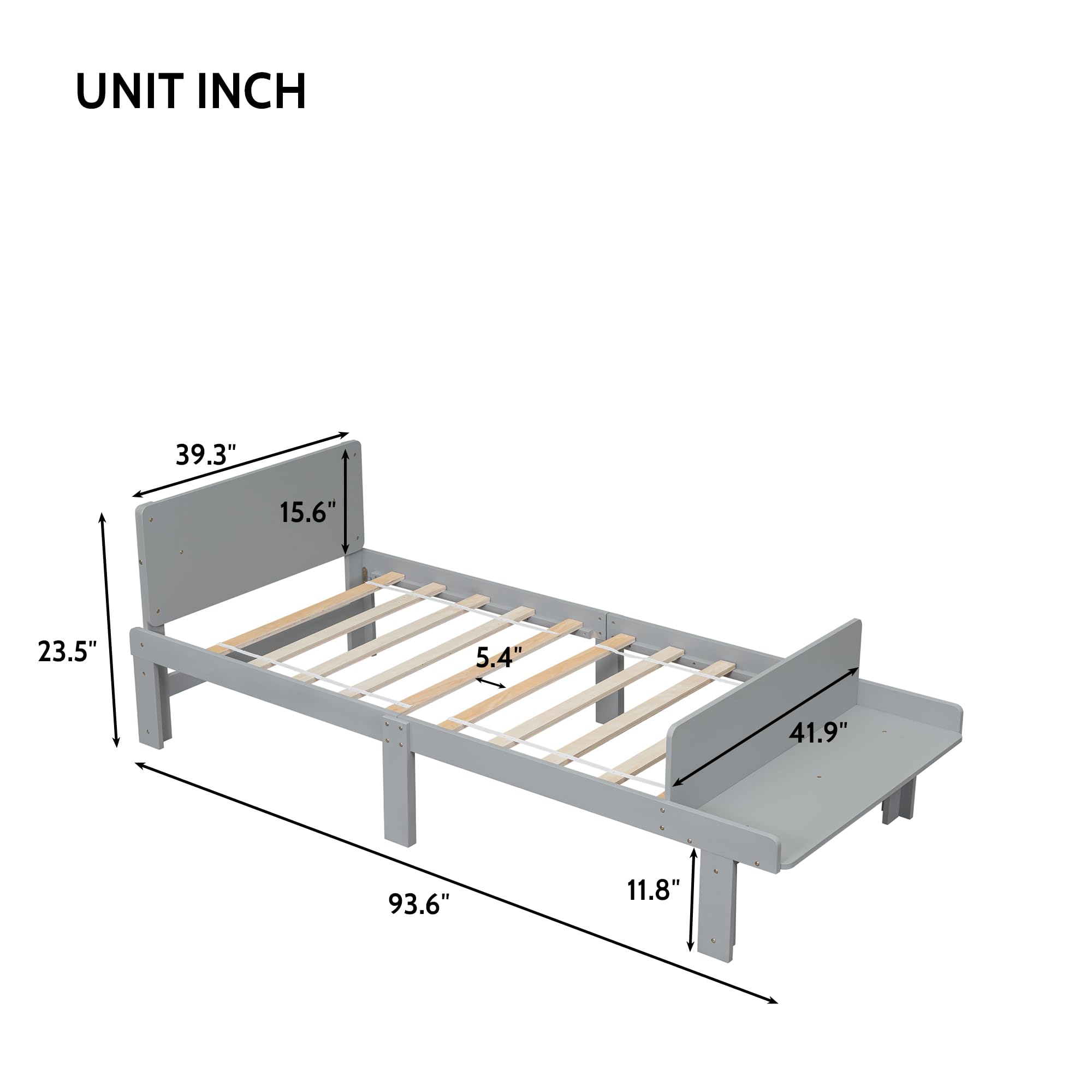 Kids Bed Twin Size, Wood Platform Bed with Headboard and Footboard Bench, Wooden Twin Bed Frame with Slats Support for Boys Girls, No Box Spring Needed, Gray