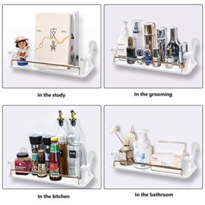 hisucbetter Floating Shelf Wall Mounted, Floating Shelves for Bedroom, Bathroom, Living Room, Kitchen, Laundry Room Storage & Decoration. L15.75XD4.72IN, White Shelves for Wall Decor. (White+Gold)