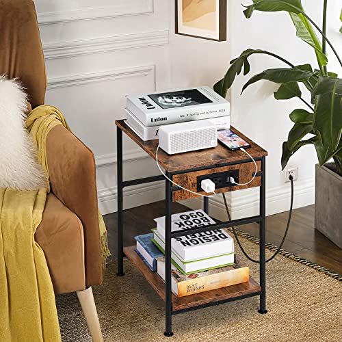 SEHERTIWY Nightstands Set of 2 with Charging Station, End Tables Living Room Set of 2 with USB Ports and Power Outlets, Nightstand Charger Station, 2-Tier Side Table for Bedroom Living Room