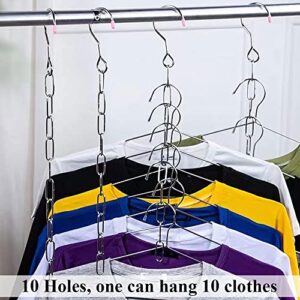 1 Pack Clothes Hangers Chain with 10 Slots, Closet Organizer Storage Space Saving Hanging Chains, Stainless Steel & Collapsible Chain Clothes Hanger Organizers, Clothing & Closet Storage