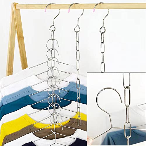 1 Pack Clothes Hangers Chain with 10 Slots, Closet Organizer Storage Space Saving Hanging Chains, Stainless Steel & Collapsible Chain Clothes Hanger Organizers, Clothing & Closet Storage