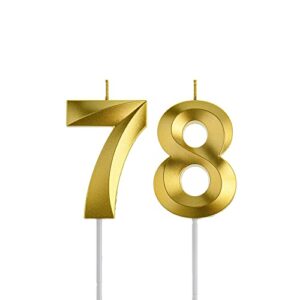 gold 78th & 87th birthday candles,gold number 78 87 cake topper for birthday decorations party decoration