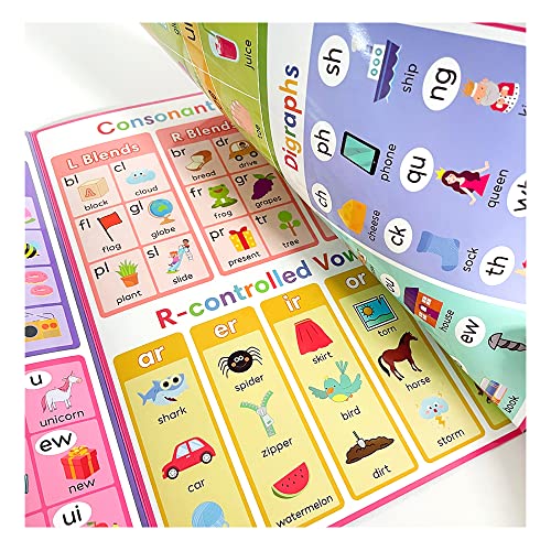 Lachilly My First Learning Chart and My First Phonics Chart Set Words Learning Sheet Educational Poster Vocabulary Building Flashcards Worksheet Teacher Teaching Aids for Pre-Kindergarten