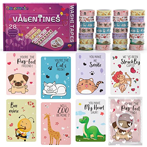 goremote Washi Tape Set Cute Animal Washi Tape for Kids, DIY Crafts Washi Tape Kit for Gift Wrapping Scrapbooking Supplies Bullet Journals Planners Party Decorations with Gift Card for Classroom