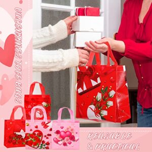 14 Pcs Valentines Day Gift Bags with Handles Reusable Treat Bag Valentines Day Party Bags Multifunctional Non Woven Heart Tote Bag for Valentines Party Supplies Gifts Wrapping, 9.06 x 8.66 x 4.33 Inch