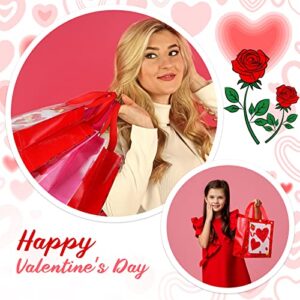 14 Pcs Valentines Day Gift Bags with Handles Reusable Treat Bag Valentines Day Party Bags Multifunctional Non Woven Heart Tote Bag for Valentines Party Supplies Gifts Wrapping, 9.06 x 8.66 x 4.33 Inch