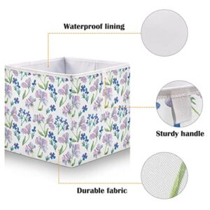 Kigai Purple Flowers Storage Baskets, 16x11x7 in Collapsible Fabric Storage Bins Organizer Rectangular Storage Box for Shelves, Closets, Laundry, Nursery, Home Decor