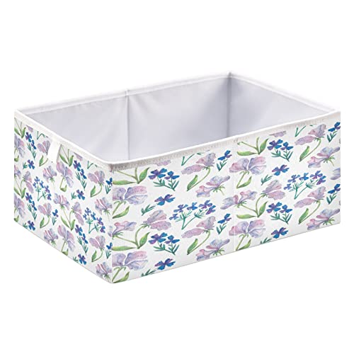 Kigai Purple Flowers Storage Baskets, 16x11x7 in Collapsible Fabric Storage Bins Organizer Rectangular Storage Box for Shelves, Closets, Laundry, Nursery, Home Decor