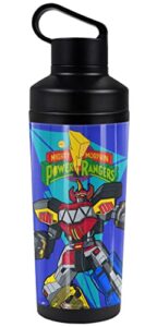 power rangers official megazord power 18 oz insulated water bottle, leak resistant, vacuum insulated stainless steel with 2-in-1 loop cap