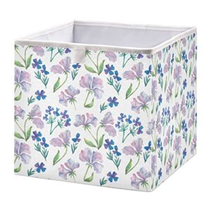 kigai purple flowers cube storage bin, 11x11x11 in collapsible fabric storage cubes organizer portable storage baskets for shelves, closets, laundry, nursery, home decor