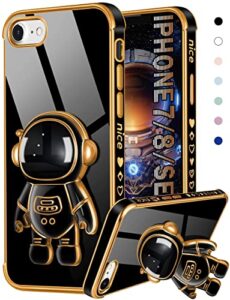 coralogo for iphone se 2022/2020/8/7 case astronaut cute for women girls girly unique black phone cases with astronaut hidden stand kickstand 6d design cover for iphone 7/8/se 4.7 inch