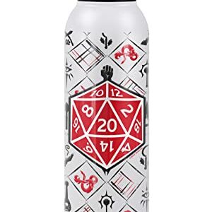 Dungeons & Dragons OFFICIAL D20 Pattern 24 oz Insulated Canteen Water Bottle, Leak Resistant, Vacuum Insulated Stainless Steel with Loop Cap