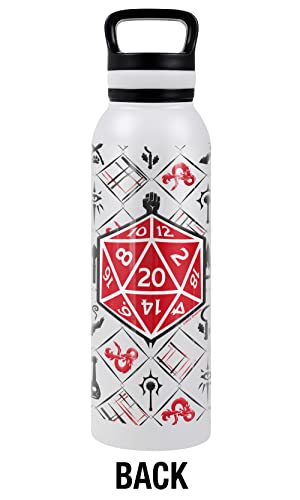 Dungeons & Dragons OFFICIAL D20 Pattern 24 oz Insulated Canteen Water Bottle, Leak Resistant, Vacuum Insulated Stainless Steel with Loop Cap