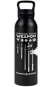 dungeons & dragons official choose your weapon 24 oz insulated canteen water bottle, leak resistant, vacuum insulated stainless steel with loop cap