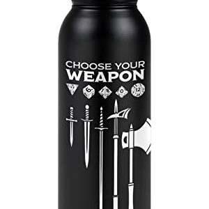 Dungeons & Dragons OFFICIAL Choose Your Weapon 24 oz Insulated Canteen Water Bottle, Leak Resistant, Vacuum Insulated Stainless Steel with Loop Cap