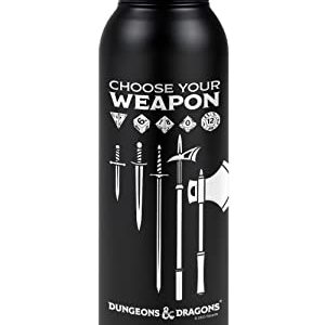 Dungeons & Dragons OFFICIAL Choose Your Weapon 24 oz Insulated Canteen Water Bottle, Leak Resistant, Vacuum Insulated Stainless Steel with Loop Cap