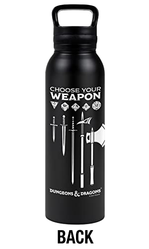 Dungeons & Dragons OFFICIAL Choose Your Weapon 24 oz Insulated Canteen Water Bottle, Leak Resistant, Vacuum Insulated Stainless Steel with Loop Cap