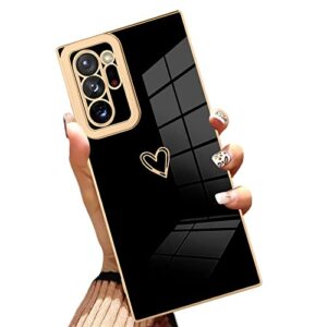 aigomara compatible samsung galaxy note 20 ultra case heart design plating cover shockproof protection anti-scratch soft tpu wireless charging slim case for samsung galaxy note 20 ultra - black