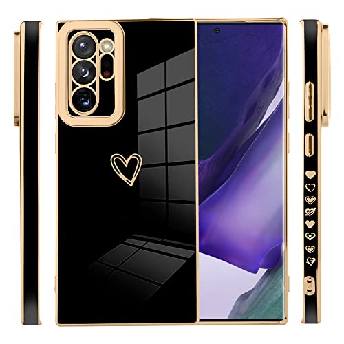 AIGOMARA Compatible Samsung Galaxy Note 20 Ultra Case Heart Design Plating Cover Shockproof Protection Anti-Scratch Soft TPU Wireless Charging Slim Case for Samsung Galaxy Note 20 Ultra - Black