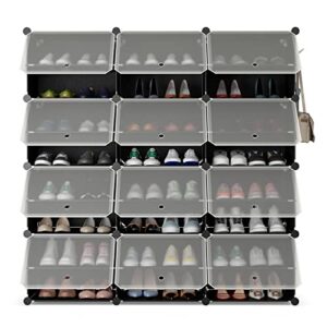 safstar 48 pairs 12 cube shoe rack organizer, freestanding shoe storage cabinets with side hanging hook, expandable cube for heels & boots, space saver shoe racks for closet entryway bedroom hallway