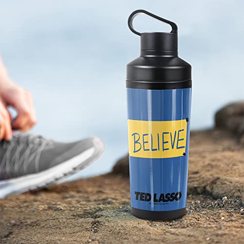 Ted Lasso OFFICIAL Ted Lasso Believe Sign 18 oz Insulated Water Bottle, Leak Resistant, Vacuum Insulated Stainless Steel with 2-in-1 Loop Cap