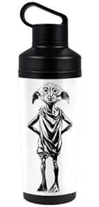 harry potter official dobby 18 oz insulated water bottle, leak resistant, vacuum insulated stainless steel with 2-in-1 loop cap