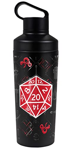 Dungeons & Dragons OFFICIAL D20 Pattern 18 oz Insulated Water Bottle, Leak Resistant, Vacuum Insulated Stainless Steel with 2-in-1 Loop Cap