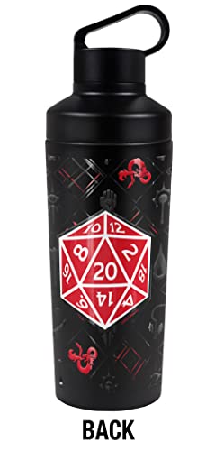 Dungeons & Dragons OFFICIAL D20 Pattern 18 oz Insulated Water Bottle, Leak Resistant, Vacuum Insulated Stainless Steel with 2-in-1 Loop Cap