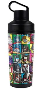 transformers official transformer squares 18 oz insulated water bottle, leak resistant, vacuum insulated stainless steel with 2-in-1 loop cap