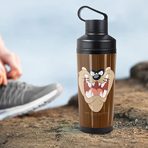 Looney Tunes OFFICIAL Taz Face 18 oz Insulated Water Bottle, Leak Resistant, Vacuum Insulated Stainless Steel with 2-in-1 Loop Cap