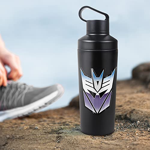 Transformers OFFICIAL Vintage Decepticon Logo 18 oz Insulated Water Bottle, Leak Resistant, Vacuum Insulated Stainless Steel with 2-in-1 Loop Cap