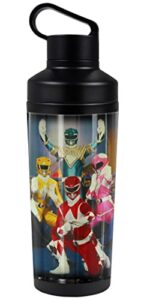 power rangers official stance 18 oz insulated water bottle, leak resistant, vacuum insulated stainless steel with 2-in-1 loop cap