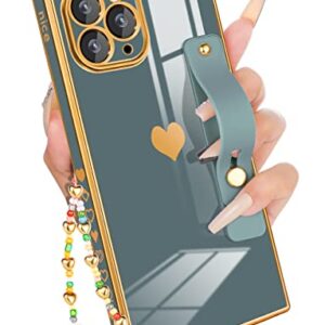 Petitian for iPhone 11 Pro Max Square Case Loopy Stand/Strap, Luxury Cute Women Girls Heart Electroplated Designer Squared Edge Phone Cases for 11 Pro Max, Grey Blue