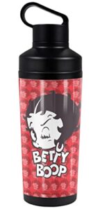 betty boop official forty winks 18 oz insulated water bottle, leak resistant, vacuum insulated stainless steel with 2-in-1 loop cap