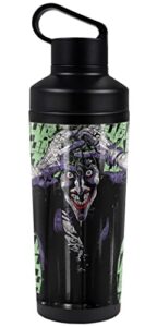 batman - joker official insanity 18 oz insulated water bottle, leak resistant, vacuum insulated stainless steel with 2-in-1 loop cap