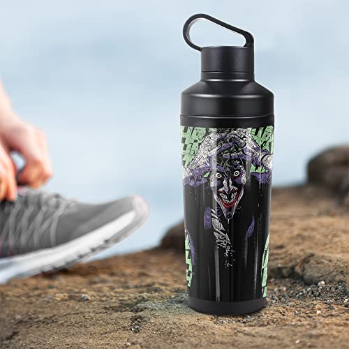 Batman - Joker OFFICIAL Insanity 18 oz Insulated Water Bottle, Leak Resistant, Vacuum Insulated Stainless Steel with 2-in-1 Loop Cap