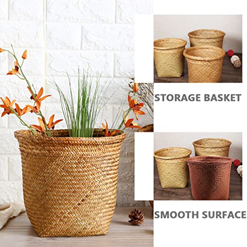 Ipetboom Seagrass Waste Basket Wicker Waste Bin Water Hyacinth Round Laundry Hamper Woven Garbage Bin Rattan Plant Pot Storage Basket for Bathrooms Bedrooms Garage Home Office Craft