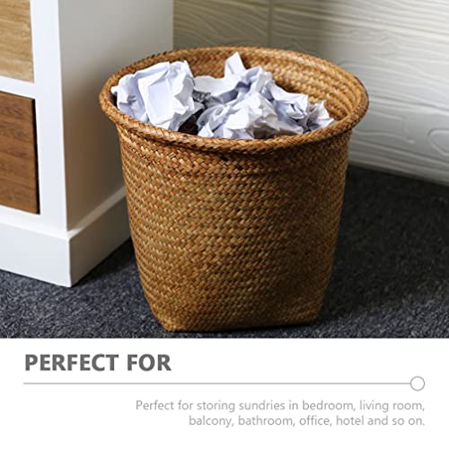 Ipetboom Seagrass Waste Basket Wicker Waste Bin Water Hyacinth Round Laundry Hamper Woven Garbage Bin Rattan Plant Pot Storage Basket for Bathrooms Bedrooms Garage Home Office Craft