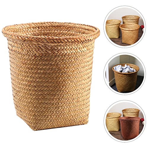 Ipetboom Seagrass Waste Basket Wicker Waste Bin Water Hyacinth Round Laundry Hamper Woven Garbage Bin Rattan Plant Pot Storage Basket for Bathrooms Bedrooms Garage Home Office Craft