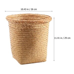 Ipetboom Seagrass Waste Basket Wicker Waste Bin Water Hyacinth Round Laundry Hamper Woven Garbage Bin Rattan Plant Pot Storage Basket for Bathrooms Bedrooms Garage Home Office Craft