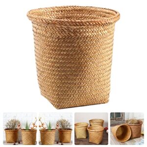 Ipetboom Seagrass Waste Basket Wicker Waste Bin Water Hyacinth Round Laundry Hamper Woven Garbage Bin Rattan Plant Pot Storage Basket for Bathrooms Bedrooms Garage Home Office Craft