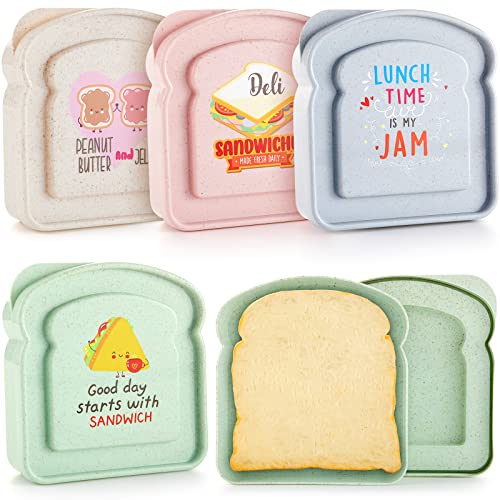 Tessco 4 Pcs Kids Sandwich Container 20 oz Food Storage Containers Toast Shape Sandwich Box Reusable Lunch Containers for Kids Home Outdoor Picnic Kitchen, 4 Styles