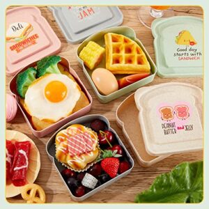 Tessco 4 Pcs Kids Sandwich Container 20 oz Food Storage Containers Toast Shape Sandwich Box Reusable Lunch Containers for Kids Home Outdoor Picnic Kitchen, 4 Styles